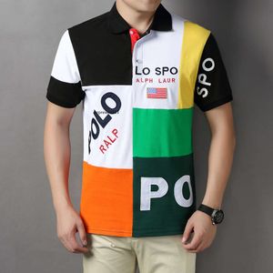 polo shirt men Short sleeved polo shirt British and sports pure cotton embroidery flower seven contrasting color block trendy men's fashion label