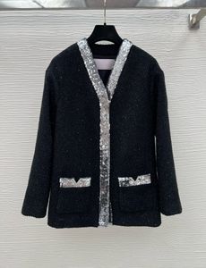 2024V collar early spring new beaded embroidered tweed jacket