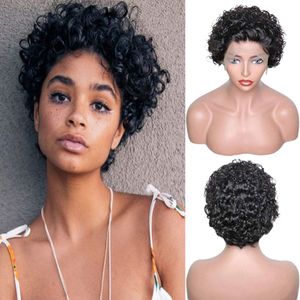 13x1 Pixie Curly Cut Koronna peruka ludzka koronkowa peruka krótka opaska na głowę naturalny kolor zaciskany 150 gęstość 6 cali