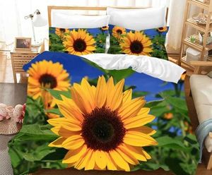 Bedding conjuntos de girassol laranja conjunto impresso para casais de amantes Padrão de flores de flor de edredão colcha home use linhas de cama de casal h240521 6dqt