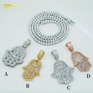 Lysande smycken Sterling Sier Hip Hop ised VVS Moissanite Hamsa Pendant Necklace
