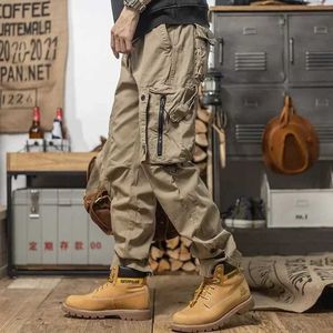 Men's Pants Retro leg pull covering mens spring and autumn new pocket nine minute pants outdoor streets high streets loose casual pants Y240522