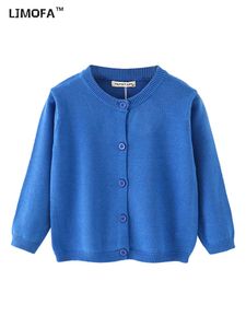 LJMOFA 1-6T Kid Solid Color Classics Knitwear mjuka bekväma varma tröjor för pojkflicka i luftkonditioneringsrum Cardigan D136 L2405