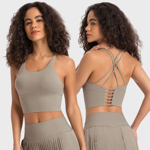 Lu Align Gym Workout lu Vest Womens Strappy Sport Sexy Crisscross Back Low Impact Cropped Yoga With Removable Cups Athletic Wear Bra Tops L