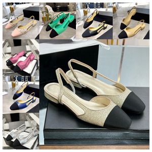 Designer Sandaler Luxury Classic Round Head Ballet Womens Sandaler Ko Läder grov tweed Högkvalitativ platt klackar Bekväma kontorsskor