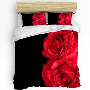 Bedding Sets Red Rose Black Down Down Double Home Textile Textile Caps de cama (sem folhas) Q240521