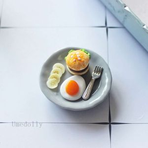 1 Set 1/12 Mini Hamburger Egg Fork Teller Frühstücksmodell Dollhouse Miniatur Essen für BJD Doll Play Kitchen Spielzeug