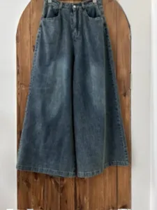 Designer, Xiao Xiangfeng Summer Summer Thin High Caist Slim Jeans solto e versátil, desgastado calças de perna larga casual