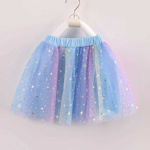 Spódnice Dziecięce pół spódnicy Summer Casual Party Dance Spódnica Śliczna tęczowa spódnica z siatki oddychają Balet Balet Mini spódnica Y240522