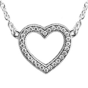 Valentines Day Love Necklace trasparente CZ 925 Collana di gioielli in argento sterling Adatto per la donna Eleganti gioielli di moda 240515