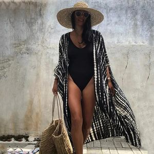 Womens Beach Cover Ups Open Front Tie Dye Maxi Cardigan Kimono Swimsuit with Belts Bathing Suit 240513