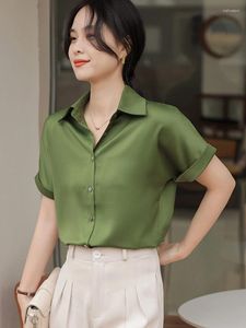 Camicette da donna 2024 camicie verdi setose in raso estivo da donna camicetta a maniche corte top eleganti busas femmini