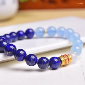 Bracelets de link 8mm Lapis Natural Lazuli Aquamairne Bread Bracelet Crystal Reiki Healing Stone Jewelry Gifting Gift for Women 1PCS