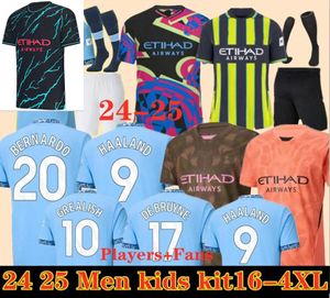 24 25 Erling Haaland Mans Cities Soccer Jerseys Foden Grealish J.Alvarez de Bruyne Doku 2023 2024 2025 Kovacic Rodrigo Phillips Ederson M. Football Tops Kids Kit