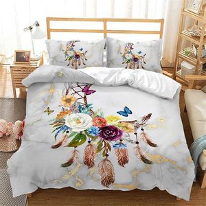 Sängkläder uppsättningar Dreamcatcher Däcke Cover Böhmen Comporter Microfiber Feather Set Full Twin For Girls Teens Adults Bedroom Decor H240521 JGF4