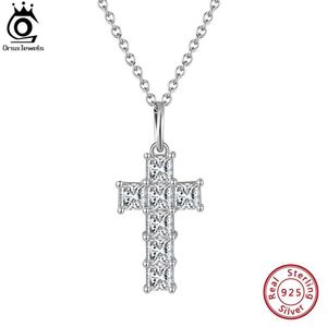 Pendant Necklaces ORSA JEWELS Luxury 925 Sterling SiLVer CROss Necklace Suitable for Womens 8A Advanced Cubic Zirconia Chain Jewelry d240531