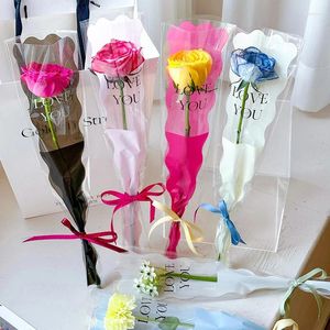 Present Wrap 10 PCS Valentine's Day Single Rose Flower Wrapping PAG Bouquet Packaging Påsar Rensa blommor omslag