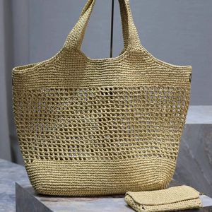 Strandpåsar raffias 10a väv 58 cm halmpåsar tygväska designer väska kvinnor lyx handväska kahki handbroderad halmväska stor kapacitet shoppingväska med handväska