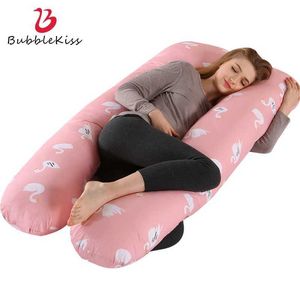 Almofadas de maternidade Bolsa Beijo Sleep Sulensp Pillow Adequado para o corpo de algodão do corpo feminino grávida Padrão em forma de U Pillow das mulheres grávidas Y240522