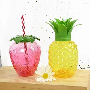 Party Decoration Strawberry Straw Water Bottle With Portable Pineapple Plastic Cup For Boba Milk Tea Juice Coffee Drinkware