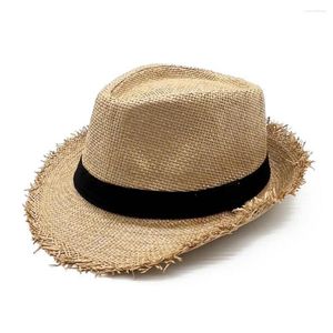 Boinas 1pc Mens Straw Trilby Sunshade Hat Ladies Womens Summer Panamá Designer Fedora Caps de praia larga jazz abrangente