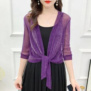 Women's Jackets 2024 Short Cardigan Half Sleeve See-Through Loose Fit Summer Lace Shawl Jacket Sunscreen Coat Women Thin Mesh