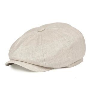 Botvela Summer Linen Cap Men Men Women Herringbone Bakerboy Caps Lekkie oddychające płaskie beret jabłkowy dla mężczyzn 240522