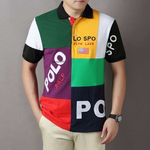 Mens T -skjorta Kort ärm Polo Shirt British and Sports Pure Cotton Brodery Flower Seven Contraster Color Block Trendy Men's Fashion Label D85