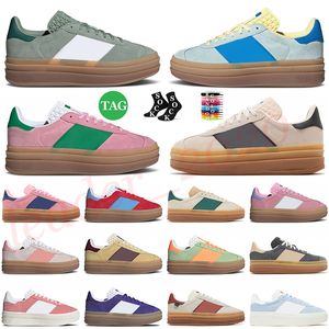 Womens Platform Bold Designer Casual Shoes Cream Collegiate Green Suede Leather Pink Glow Gum White Black Red Super Pop Flat Trainers Plate-forme Woman Sneakers