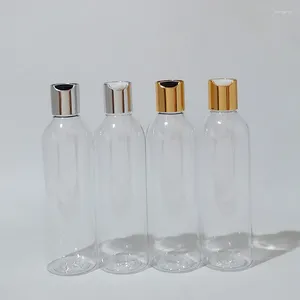 Storage Bottles 250ml Clear Empty PET Travel Bottle With Gold Silver Aluminum Disc Top Cap Press Family Oil DIY Spa Container Packing