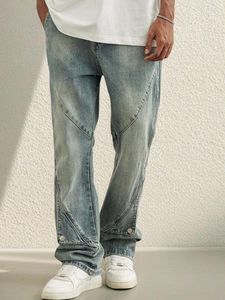 Męskie dżinsy cztery sezon jeansowy szeroka noga prosta niebieskie workowate spodnie ładunkowe duże luźne męskie męskie koreańskie patchwork punkowe spodnie