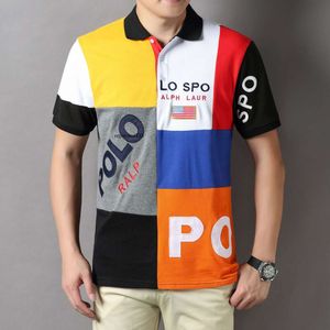 Herren T -Shirt kurzärmeliges Polo -Shirt Britisch und Sport reines Baumwollstickblume sieben kontrastierende Farbblock Trendy Herrenmodetikett 864