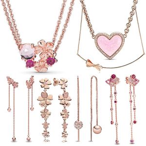 Jóias de ouro rosa conjunto de colar e brinco de luxo para mulheres elegantes originais presente de férias vendendo na atacado 240522