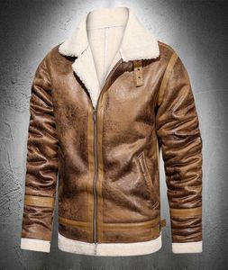 Jaqueta de couro vintage masculino sherpa jaqueta casual estilo retro casaco de couro outono de inverno ladeado espessa tendências de casaco quente 2110183377506