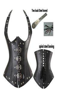Women039s Club Steampunk Shapers BIG PLUS SIZE Sexy Underbust Gothic Buckles Steel Boned PU Leather Look Halterneck Bustier Cor7221841