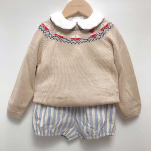 Dzieci butikowe odzież jesień i zimowy chłopiec długotropijny Sweter Khaki bawełniany hiszpański joker brytyjska za 18m-7T l2405