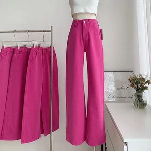 Women's Jeans Lauri Laki Rose Red Straight For Women Vintage Casual Full Length Denim Pants Wide Leg Streetwear 2024