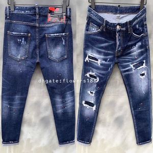 Herren Jeans schlanke Gerade -Bein -Jeans Herrener zweiter quadratisch roter Sabotage Farbe Rippte Biker Jeans zerrissene schwarze Jeans riss Blue Jeans Ripped Designer Jeans