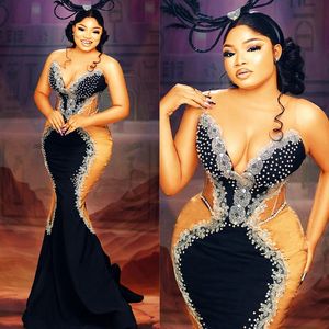 2024 Plus Size Aso Ebi Prom Dresses for Special Occasions Sheer Neck Illusion Appliqued Beaded Lace Birthday Dress Second Reception Gowns Engagement Gown AM823