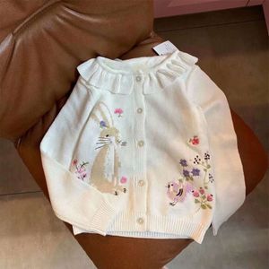 Jumping Meters Toddlers White Flowers Rabbit Baby Knitted Cardigans Girls Winter Clothes Children's Sweaters 2-7 years L2405