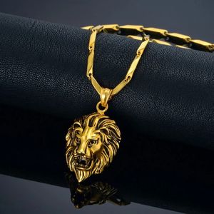 14k Gold Lion Head Halsketten Anhänger Herren Goldene Farbe Ru heißer Linkketten Anhänger Punkschmuck für Mann männlich