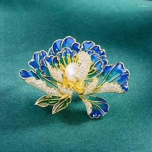 Brooches Freshwater Pearl High End Flowing Colored Peony Flower Brooch With Chinese Style Micro Inlaid Zircon Pin Coat Gift Corsage