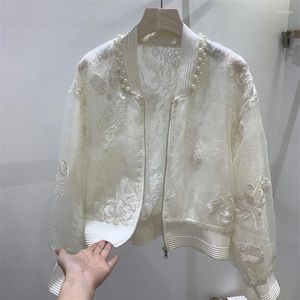 Women's Jackets White Short Jacket Women 2024 Spring Chinese Style Embroidered Buckle Baseball Suit Coat Top Female All-match Casual Outwear