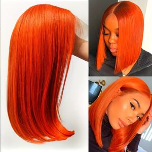 Bone Straight Ginger Orange Bob Wigs Human Hair 13x4 Full Spets Front Wig 180 Densitet Transparent HD Kort mänskliga hår peruker för kvinnor brasilianska