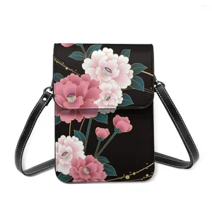 Omuz çantaları Japon geleneksel çiçek kimono cep telefonu cüzdan akıllı telefon cüzdan deri kayış çanta kadın çanta