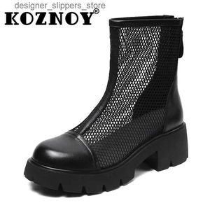 Boots Koznoy 5.5cm air mesh leather knee high chimney sandals ankle boots fashionable summer ankle boots womens hollow womens shoes Q240521