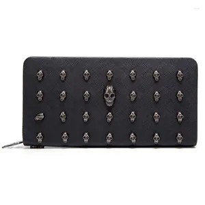 Wallets Metal Skull Handheld Wallet Women's Bag Long Black Zipper Large Capacity Coin