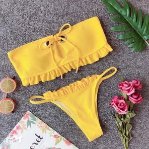 Redes de banho de banho feminina de biquíni ruchi Bandeau Bandeau Rings Hollow Out Mulher Beach Roupe