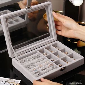 s Fashion Portable Velvet Jewelry Ring Jewelry Display Organizer Box Tray Holder Earring Jewelry Storage Case Showcase 240522