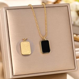 Designer inspirational black square titanium steel necklace, light luxury clavicle chain, niche design girl jewelry gift